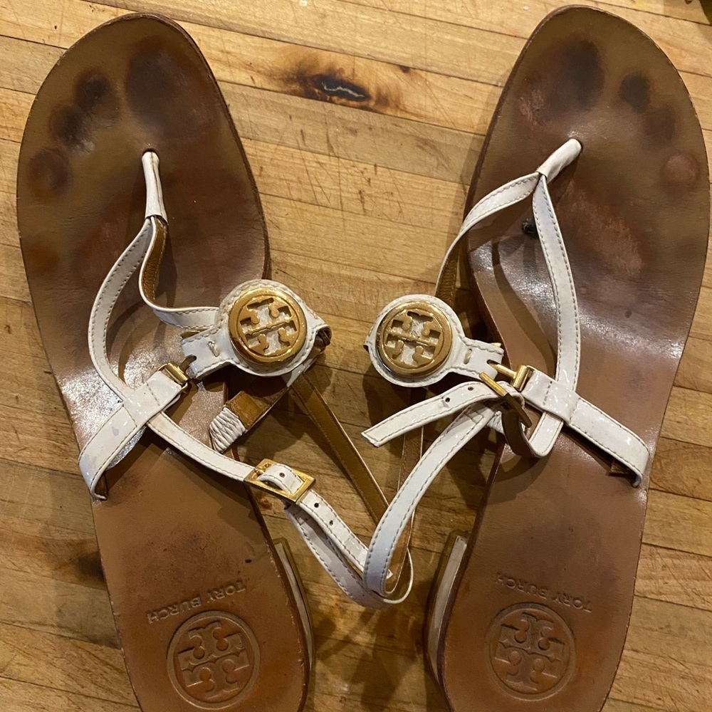 Tory Burch Sandals White Patent Leather